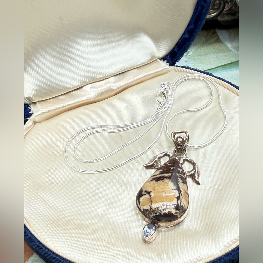 Vintage Silver Jasper Gemstone Pendant Necklace